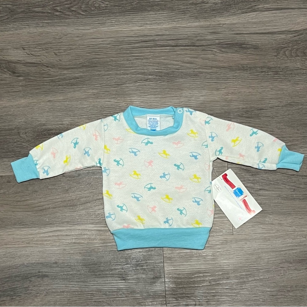 Spencer’s 0/6 Months Infant Sweatshirt Sweater Rocking Horse NWT Deadstock VTG